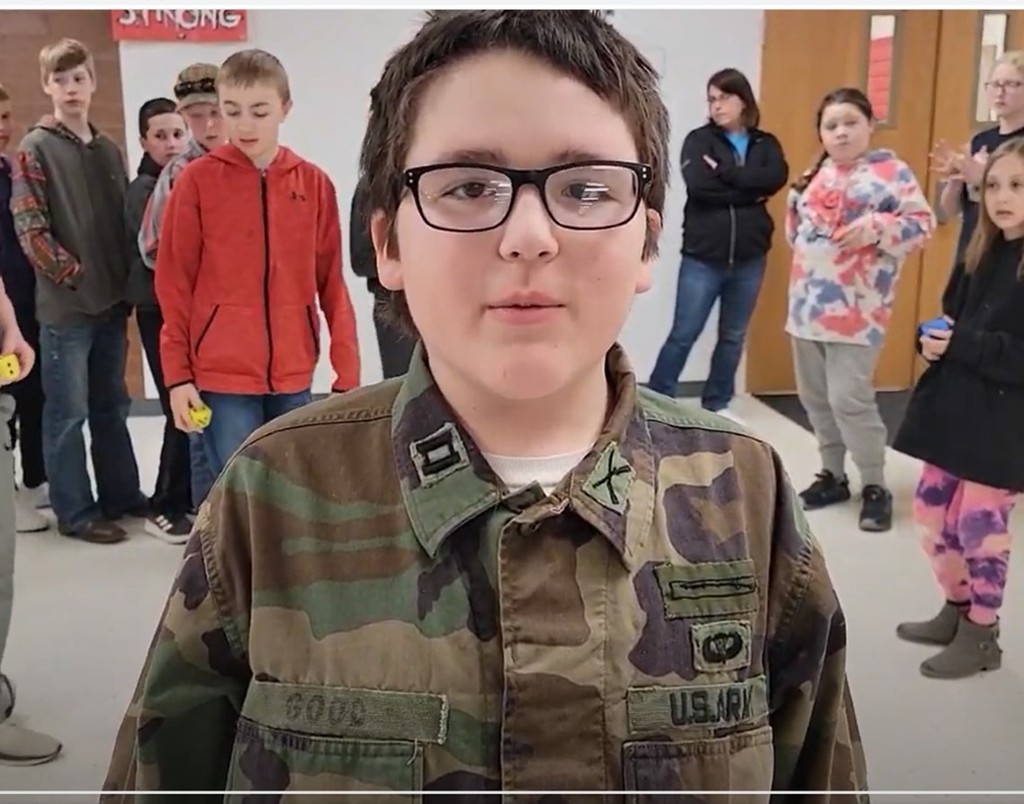 student dressed as military